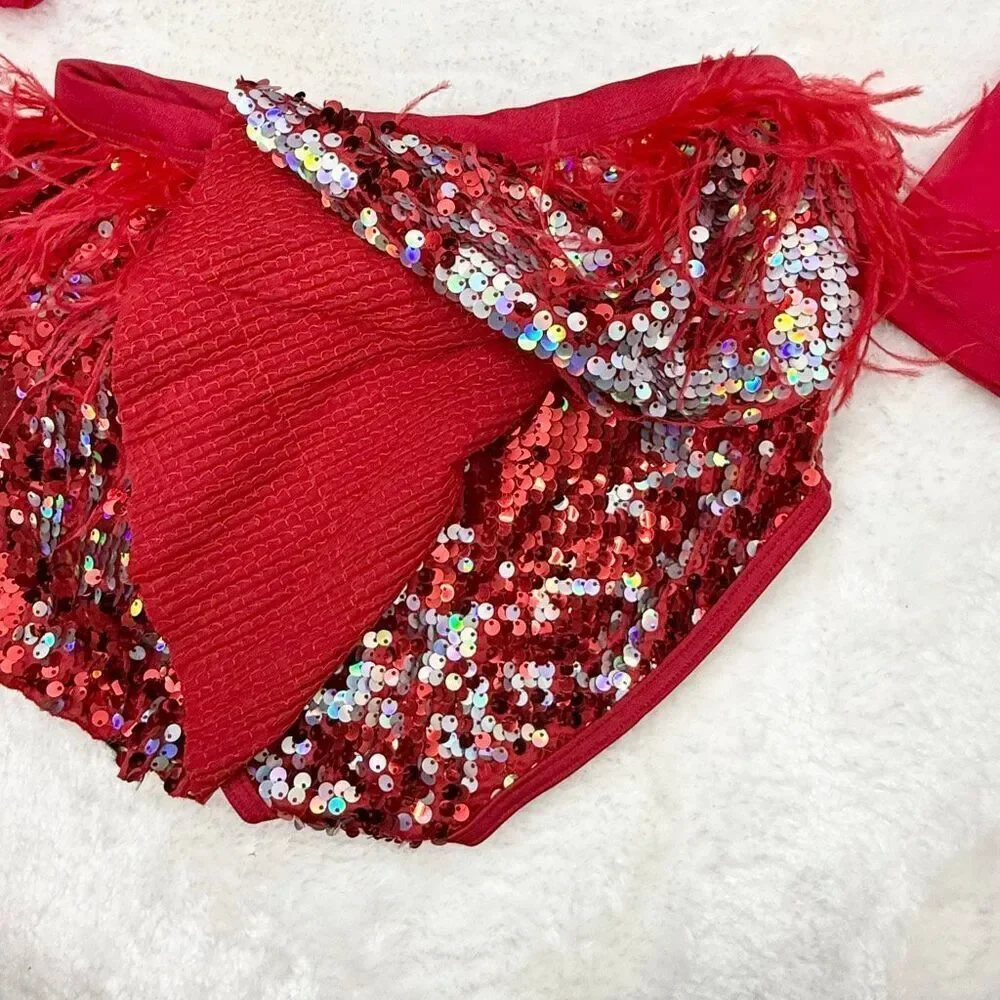 Weissman Hologram Ultra Sparkle Crop Top and Panel Skirt Sequin Two Piece Dance